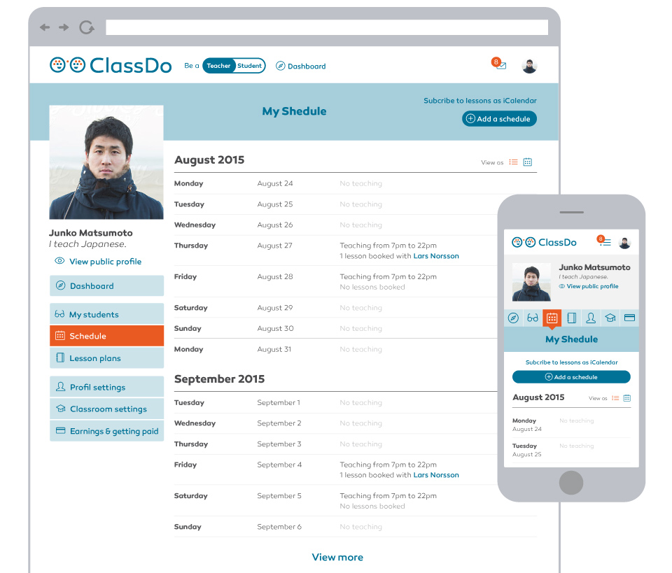 ClassDo - A Knowledge Market and Learning Platform - Schedule View