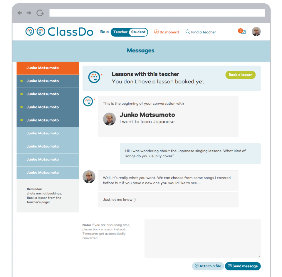 ClassDo - A Knowledge Market and Learning Platform - Internal Chat View