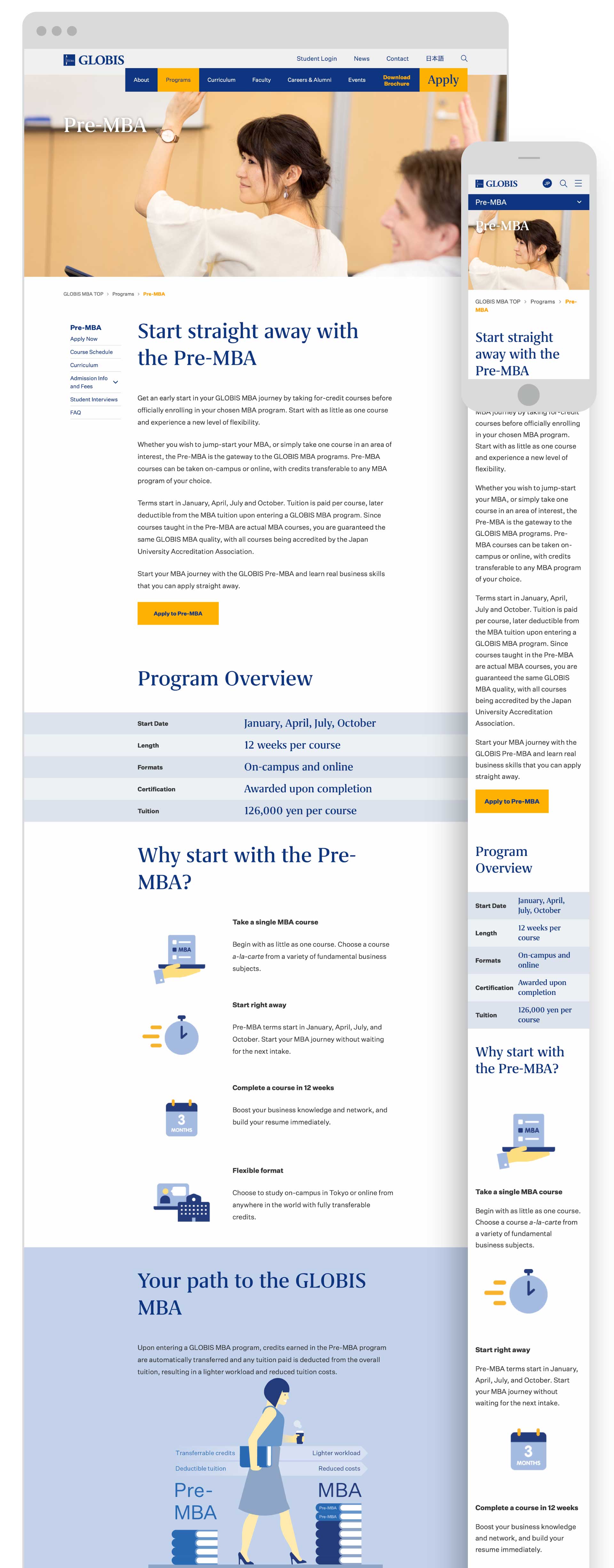 Globis University - Responsive Pre-MBA Program Landing Page