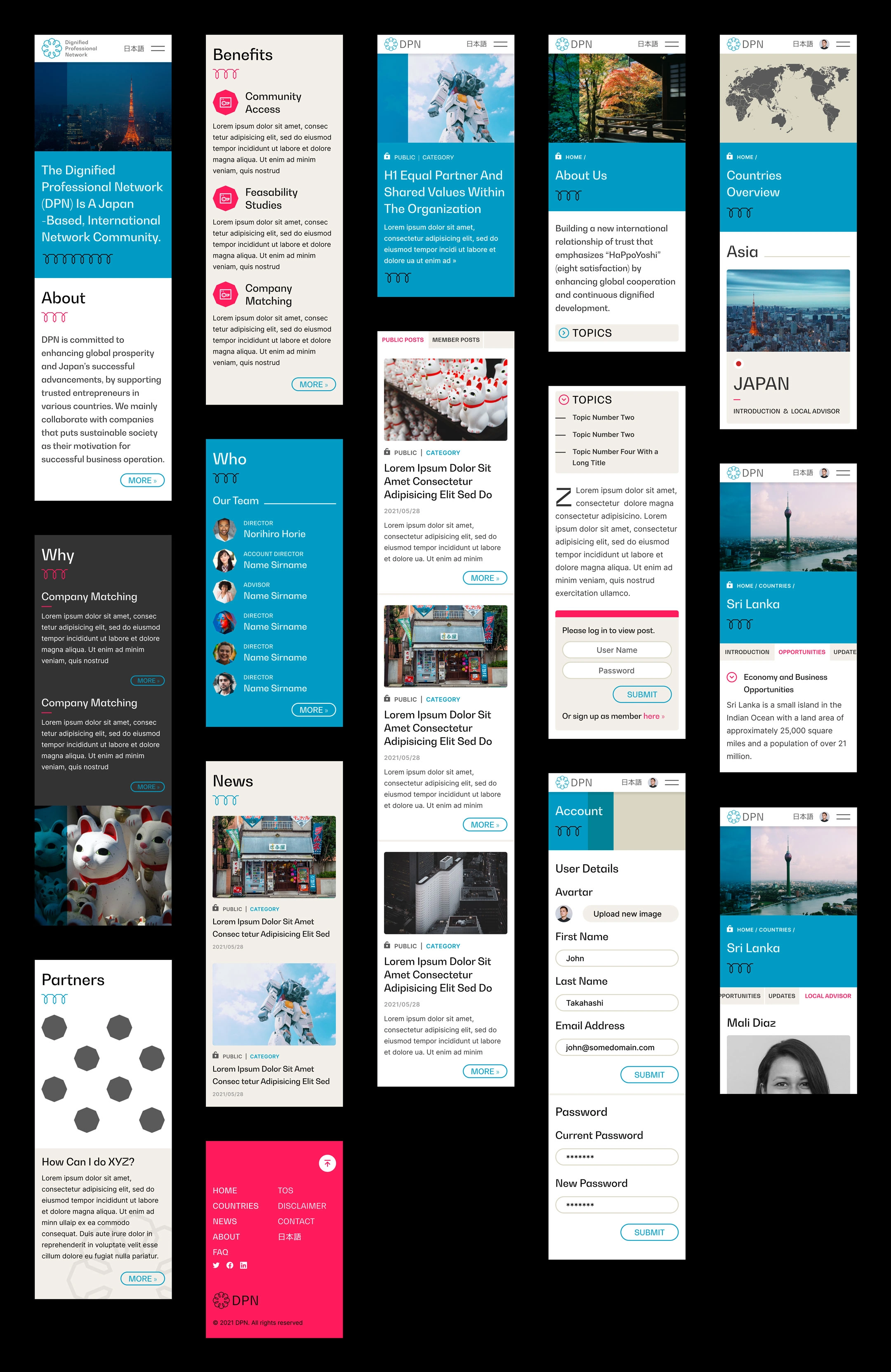 Dignified Professional Network (志士ネットワーク) - Multiple Pages Layout - UI/UX Design, Mobile, Responsive Design