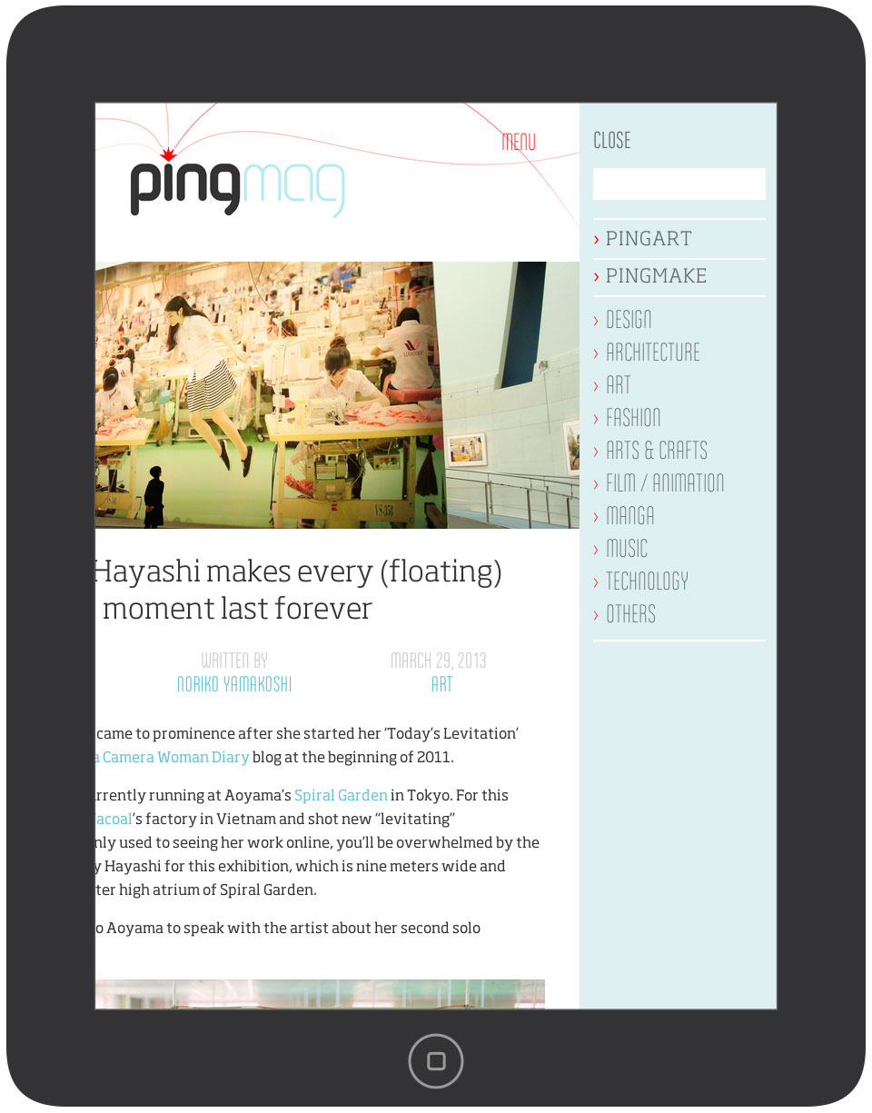 Pingmag - Tablet & iPad Layout - Home with Offcanvas Menu - New Responsive Website