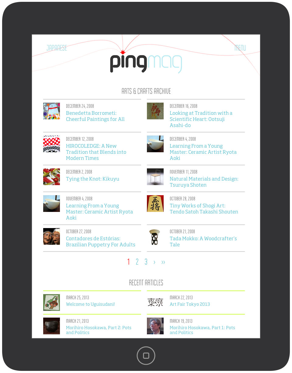 Pingmag - Tablet & iPad Layout - Archive Page - New Responsive Website