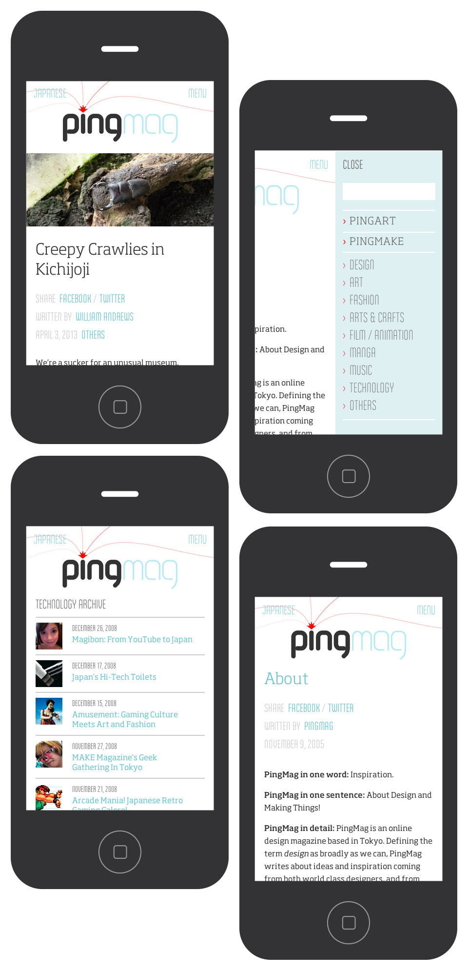 Pingmag - Smartphone & iPhone Layouts - Archive Page - New Responsive Website
