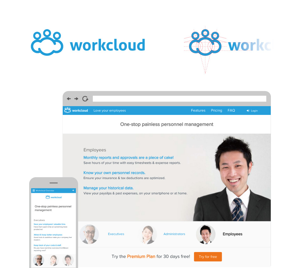 WorkCloud - Logo and desktop/mobile ui interfaces